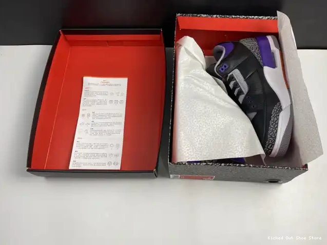 Kicked Out Shoe Store Jordan Black 3 Purple Retro Air 050 Court CT8532 0521